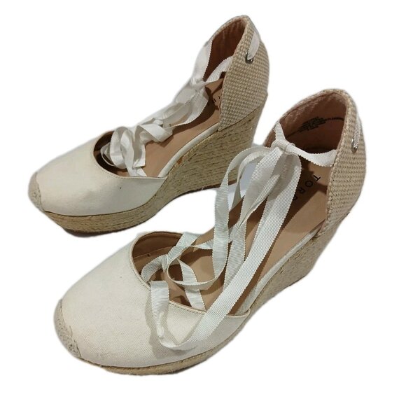 Torrid Espadrille Platform Wedge Shoes Size 9.5 WW Extra Wide Tie Up Cream - Picture 1 of 14